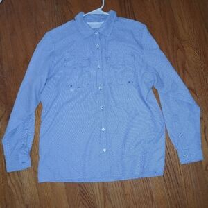 Women's Cabela's SPF 30 4MOST XL Blue and White Checked Button-Up Shirt.